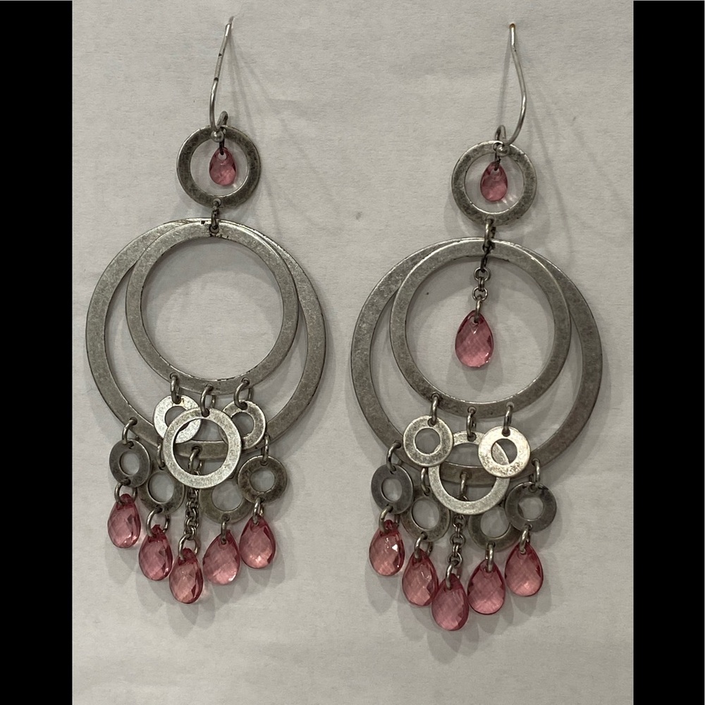Pink and silver chandelier earrings